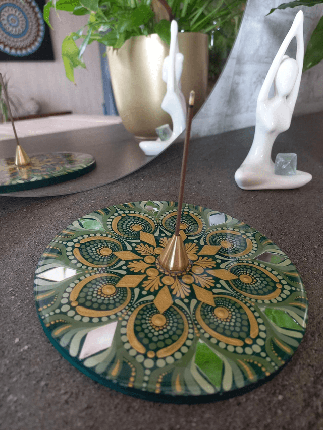 Porte-encens 15 cm "Vert miroirs"