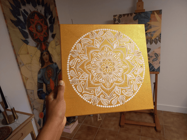 Mandala or et dentelle Toile 30×30cm