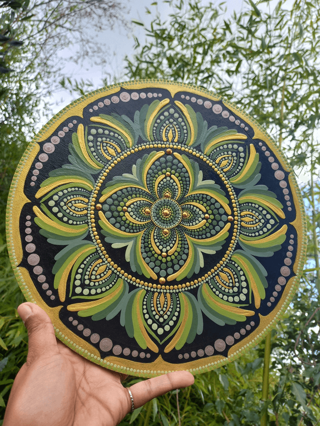 Mandala vert et or 30 cm