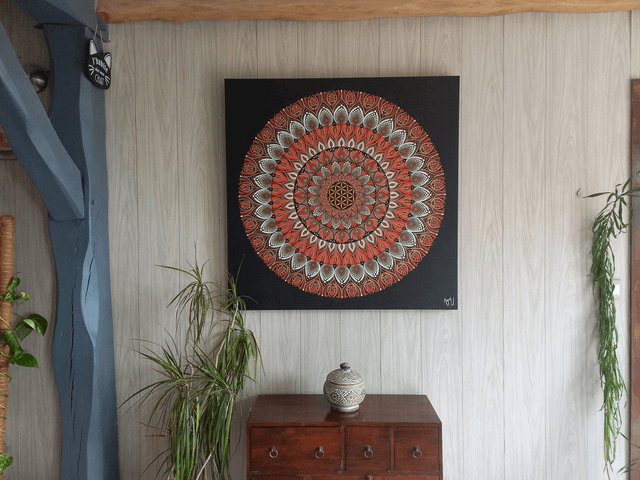 Mandala corail sur toile 1×1m