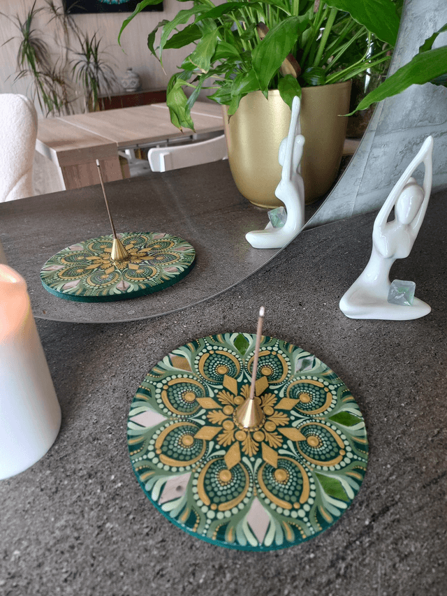 Porte-encens 15 cm "Vert miroirs"