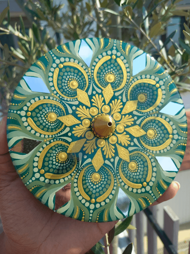 Porte-encens 15 cm "Vert miroirs"