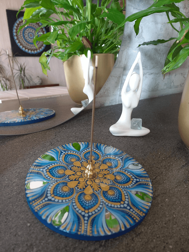 Porte-encens bleu miroirs