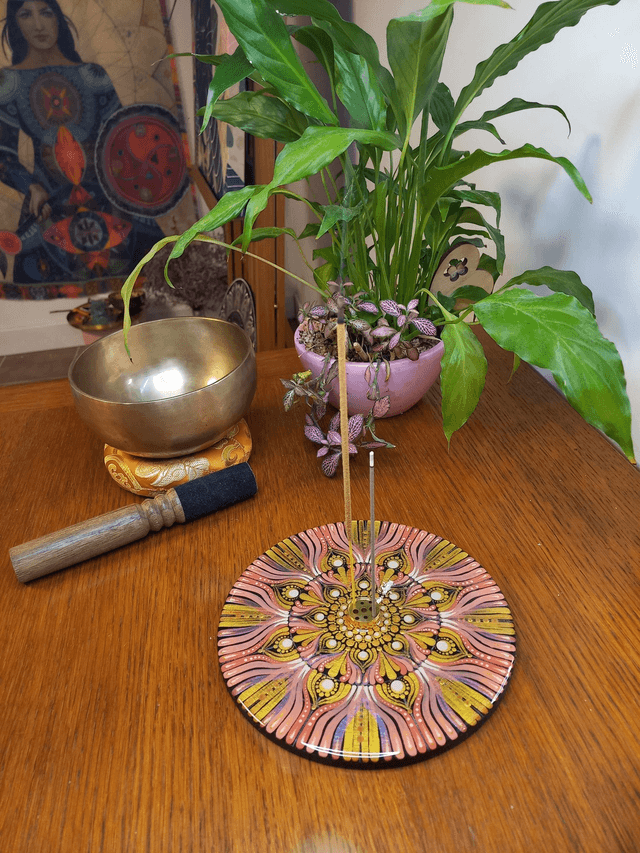 Porte-encens 18 cm lignes roses