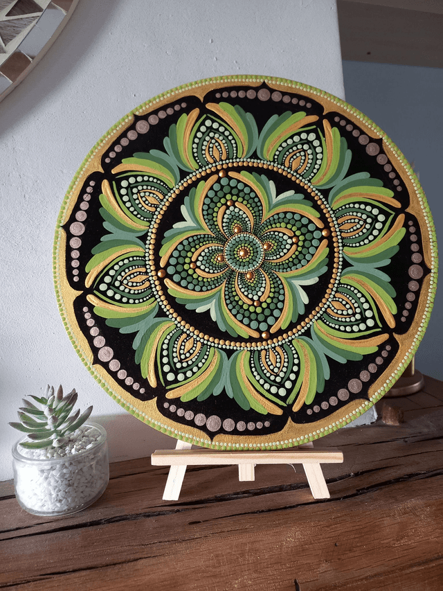 Mandala vert et or 30 cm