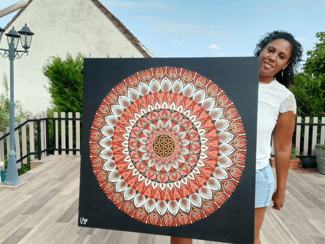 Mandala corail sur toile 1×1m