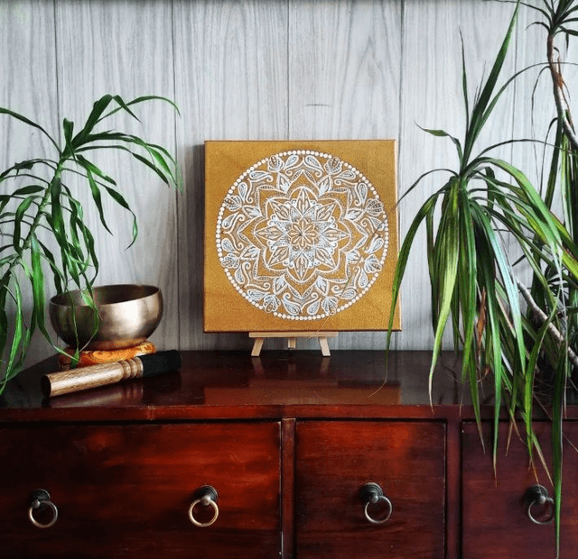 Mandala or et dentelle Toile 30×30cm
