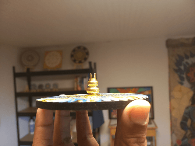 Porte-encens 10 cm "vibrations" bleu et jaune