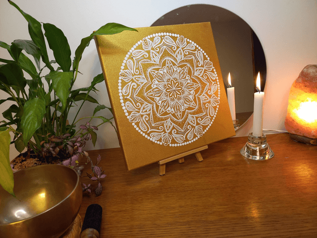 Mandala or et dentelle Toile 30×30cm
