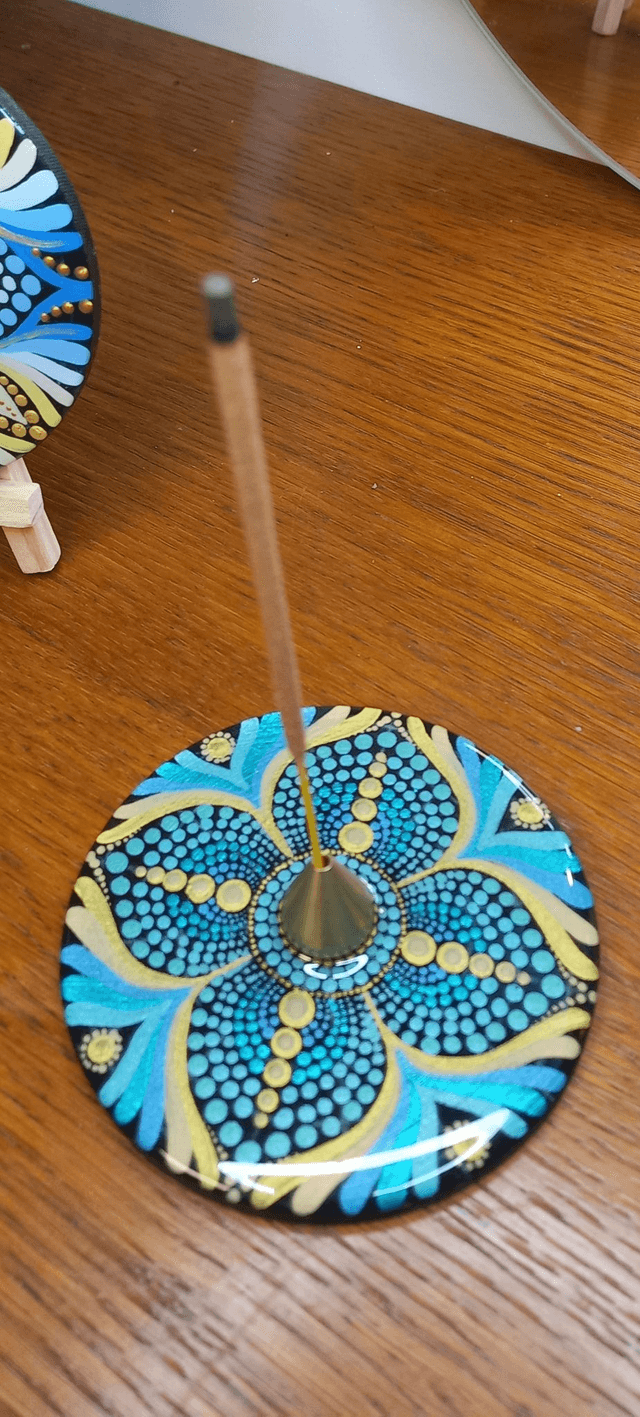Porte-encens 10 cm nacré, turquoise et sable