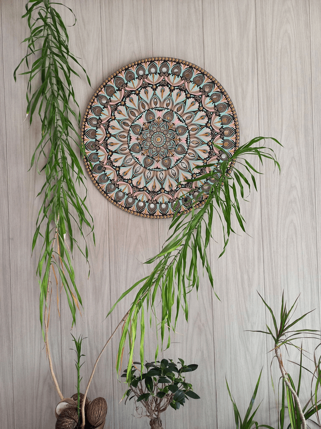 Mandala 55 cm rose vert d'eau