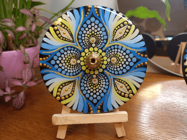 Porte-encens 10 cm &quot;vibrations&quot; bleu et jaune